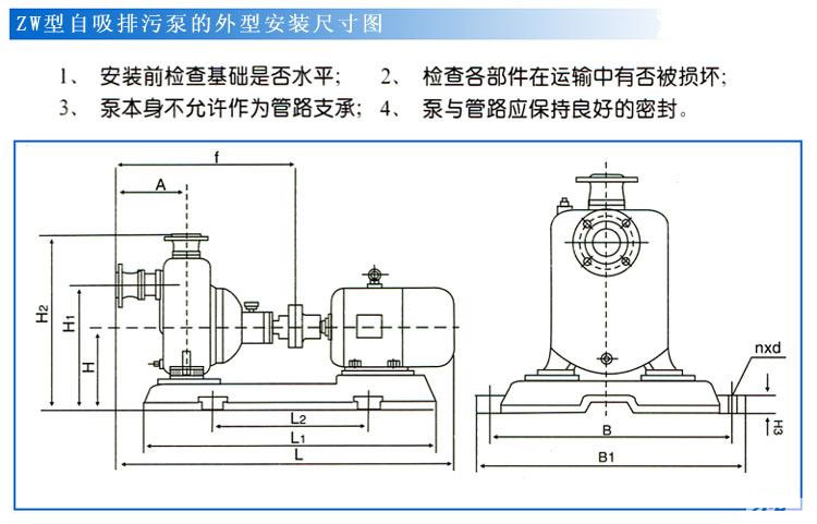 ZWP型不銹鋼自吸式無堵塞排污泵（安裝尺寸）